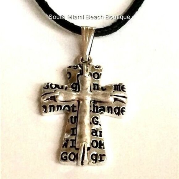 Serenity Prayer Necklace Silver Plated Message AA Al-Anon NA Pendant Black Cord - Picture 11 of 11